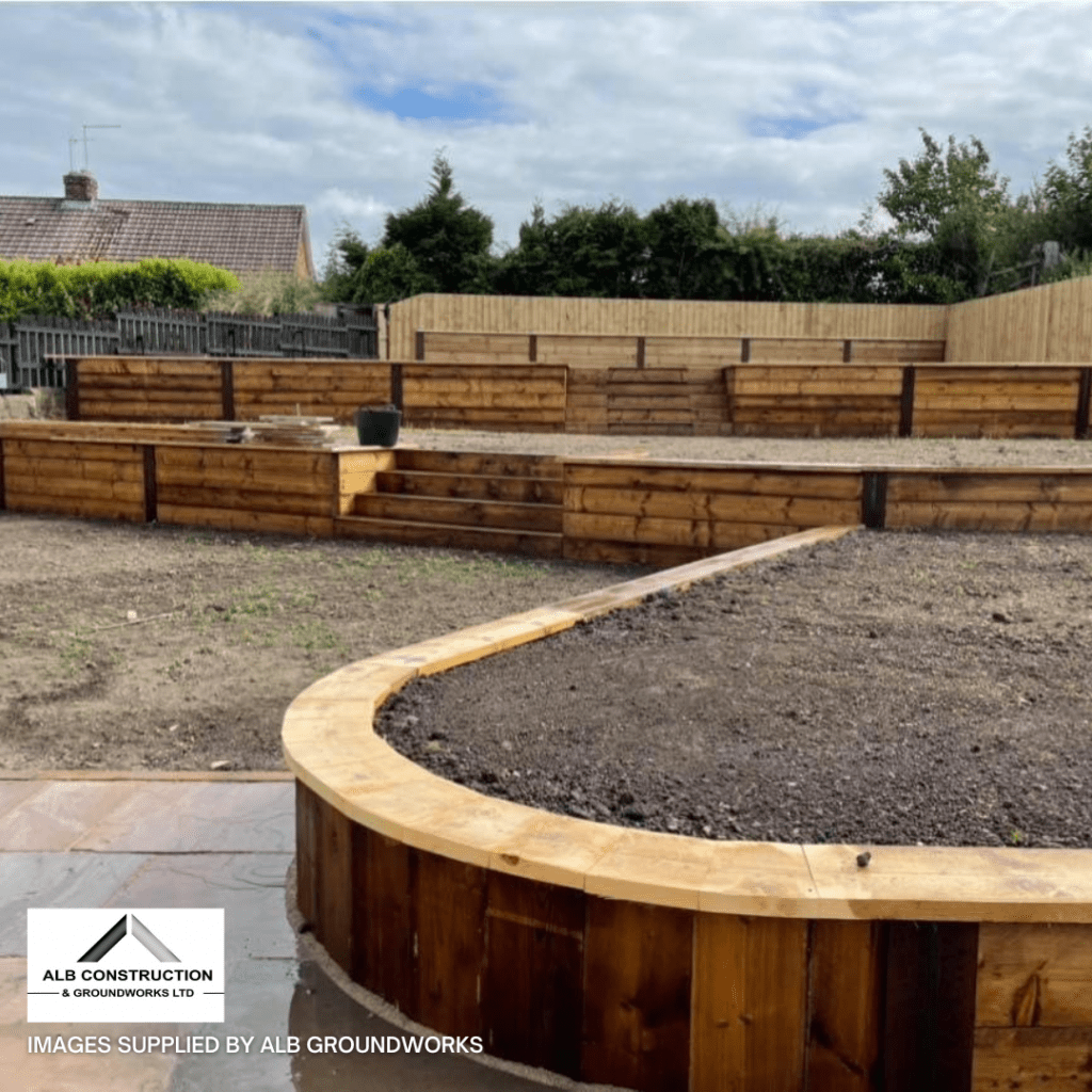 Garden Design Using New Brown Tanatone Railway Sleepers